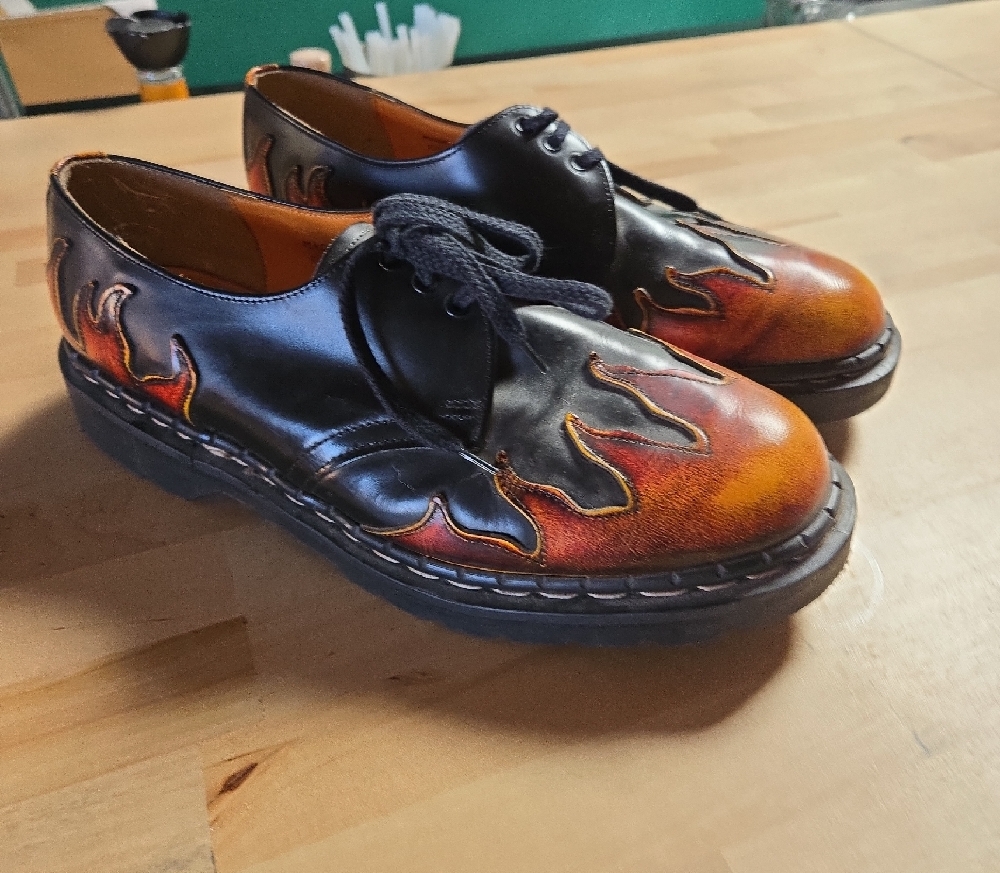Dr. Martens Black and Orange Flame Oxfords